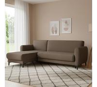 Dmora - Divano letto con penisola Angel, Divano ad angolo reversibile, Sofà contenitore moderno con chaise longue e 3 cuscini, 230x153h85 cm, Marrone