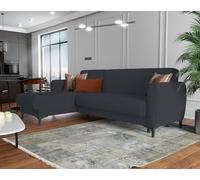 Dmora - Divano letto con penisola Angel, Divano ad angolo reversibile, Sofà contenitore moderno con chaise longue e 3 cuscini, 230x153h85 cm, Blu