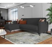 Dmora - Divano letto con penisola Angel, Divano ad angolo reversibile, Sofà contenitore moderno con chaise longue e 3 cuscini, 230x153h85 cm, Antracite