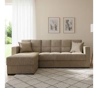 Dmora Divano Letto con penisola Fernando, Divano ad Angolo Reversibile, Sofà Contenitore da Soggiorno con Chaise Longue e 2 Cuscini, 230x150h81 cm, Beige