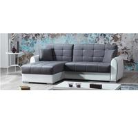 Dmora - Divano letto con penisola Jesus, Divano contenitore in ecopelle e tessuto, Sofà penisola reversibile, 246x160h91 cm, Bianco e Grigio