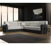 Dmora - Divano Letto con penisola Matias, Divano Contenitore in Ecopelle e Tessuto, Sofà con Apertura Click-clack, 305x238h91 cm, Nero e Grigio Chiaro