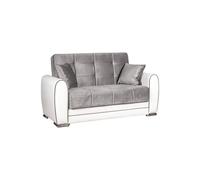 Dmora - Divano letto con penisola Pablito, Divano contenitore reversibile in ecopelle e tessuto, Sofà apertura click-clack, 163x84h91 cm, Bianco e Grigio