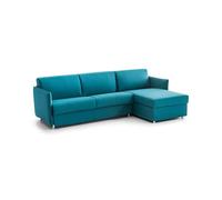 Dmora Divano Letto con Penisola Virgilia 260x160 cm Azzurro Sfoderabile Contenitore, Idrorepellente Multiposizione Trasformabile in Letto