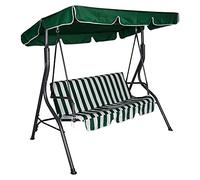Dmora Dondolo da Giardino 3 posti con tettuccio e Cuscino, Colore Verde e Bianco, cm 180 x 110 x h165