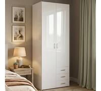 Dmora Guardaroba 2 Ante 49.5x200.4h cm Bianco Bianco Lucido Appendiabiti 2 Ante, Armadio Camera da Letto 6 Vani