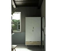 Dmora - Guardaroba 2 ante Celestine, Mobile camera da letto, Cabina armadio portabiti, Armadio appendiabiti, 99x58 h200 cm, Bianco e Quercia