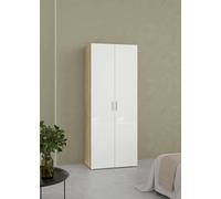 Dmora - Guardaroba 2 ante Coralie, Mobile camera da letto, Cabina armadio portabiti, Armadio appendiabiti, 79x50 h201 cm, Quercia e Bianco lucido