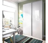 Dmora - Guardaroba Denali, Mobile appendiabiti per camera da letto, Armadio a 2 ante scorrevoli, 120x50h204 cm, Bianco