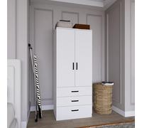Dmora Guardaroba 2 Ante Korvex 60x175h cm Bianco Appendiabiti 3 Cassetti, Armadio Camera da Letto Apertura Battente, Scorrevole