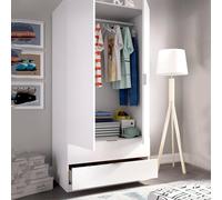 Dmora Guardaroba 2 Ante Pisanino 52x184h cm Bianco 2 Cassetti Appendiabiti, Armadio Camera da Letto 2 Ante