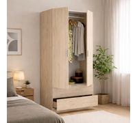 Dmora - Guardaroba Pisanino, Mobile appendiabiti per camera da letto, Armadio a 2 ante battenti e 2 cassetti, 81x52h184 cm, Rovere