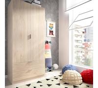 Dmora - Guardaroba Pisanino, Mobile appendiabiti per camera da letto, Armadio a 2 ante battenti e 2 cassetti, 81x52h184 cm, Rovere