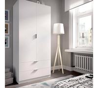 Dmora Guardaroba 2 Ante Pisanino, Mobile Appendiabiti per Camera da Letto, Armadio Multiuso 2 cassetti, 81x52h184 cm, Bianco
