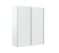 Dmora - Guardaroba 2 ante Ponce, Armadio per camera da letto, Mobile con barra appendiabiti e 2 ripiani, 150x60h200 cm, Bianco lucido
