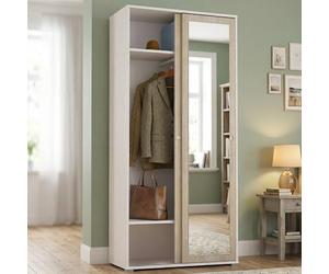 Dmora Guardaroba 2 Ante Tulipano 45x195h cm Marrone Rovere 2 Ripiani Appendiabiti, Armadio Camera da Letto Apertura Scorrevole Made in Italy
