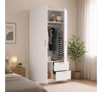 Dmora Guardaroba 2 Ante Velino 52x215h cm Bianco 2 Cassetti 2 Ripiani, Armadio Camera da Letto Appendiabiti
