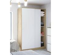 Dmora - Guardaroba 2 ante Waterbury, Armadio per camera da letto, Mobile con 4 ripiani e barra appendiabiti, 120x50h200 cm, Bianco e Rovere Nodi