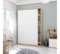 Dmora Armadio a Due Ante scorrevoli e Tre Ripiani, Colore Rovere e Bianco Lucido, cm 120 x 50 x h200