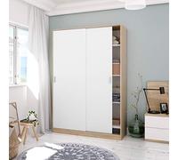 Dmora - Guardaroba 2 ante Waterbury, Armadio per camera da letto, Mobile con 4 ripiani e barra appendiabiti, 120x50h200 cm, Rovere e Bianco