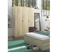 Dmora Guardaroba 3 Ante Allentown, Armadio per Camera da Letto 3 cassetti, Mobile con Barra Appendiabiti e 3 Ripiani, 121x52h180 cm, Rovere e Ossido