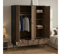 Dmora - Guardaroba 3 Ante Augustine, Mobile Camera da Letto, Cabina Armadio portabiti, Armadio Appendiabiti, 150x60 h200 cm, Nero e Noce