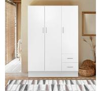 Dmora - Guardaroba 3 ante Calahorra, Mobile camera da letto, Cabina armadio chiusa, Armadio appendiabiti a 3 ante e 2 cassetti, 120x50h170 cm, Bianco