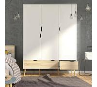 Dmora - Guardaroba 3 ante Emmanuelle, Mobile camera da letto, Cabina armadio portabiti, Armadio appendiabiti, 147x58 h200 cm, Bianco e Quercia
