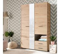 Dmora Guardaroba 3 Ante Hamira 128x54 cm Marrone Rovere Nodi Appendiabiti 2 Cassetti, Armadio Camera da Letto 5 Ripiani