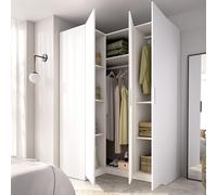 Dmora Guardaroba 3 Ante Terminillo 95x142 cm Bianco Appendiabiti Cassetti, Armadio Camera da Letto 6 Ripiani