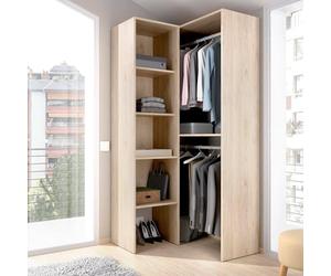 Dmora Guardaroba Bernina, Struttura per Cabina Armadio angolare, Mobile Appendiabiti Aperto ad Angolo, 79x88h186 cm, Rovere