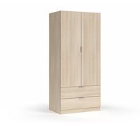 Dmora - Guardaroba Burbank, Armadio per camera da letto a 2 ante e 2 cassetti, Mobile per camera da letto con barra appendiabiti, 81x52h180 cm, Quercia