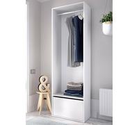 Dmora - Guardaroba Grande Braiola, Mobile Camera da Letto, Cabina Armadio portabiti, Armadio Appendiabiti, 60x45 h205 cm, Bianco e Rovere