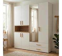 Dmora Guardaroba Grande Ichihara 179x227h cm Bianco 4 Ripiani 2 Cassetti, Armadio Camera da Letto Appendiabiti