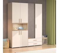 Dmora Guardaroba Grande Ichihara 179x227h cm Bianco Crema 2 Cassetti 4 Ripiani, Armadio Camera da Letto Appendiabiti