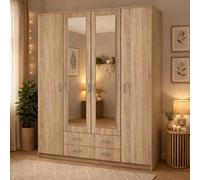 Dmora Guardaroba Grande Iwakura 160x205h cm Marrone Noce 9 Ripiani Appendiabiti, Armadio Camera da Letto 4 Ante