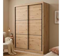 Dmora Guardaroba Grande Kakegawa 166x216h cm Marrone Rovere Nodi Appendiabiti 5 Ripiani, Armadio Camera da Letto Apertura Scorrevole