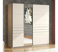 Dmora Guardaroba Grande Katoko 220x218h cm Bianco Crema Appendiabiti 2 Ripiani, Armadio Camera da Letto Apertura Scorrevole
