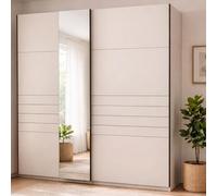 Dmora Guardaroba Grande Katoko 220x218h cm Bianco Crema Appendiabiti 2 Ripiani, Armadio Camera da Letto Apertura Scorrevole