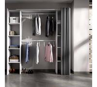 Dmora - Guardaroba Manaslu, Struttura per cabina armadio, Mobile appendiabiti aperto, 180x50h205 cm, Bianco e Grigio