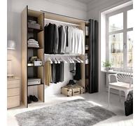 Dmora - Guardaroba Manaslu, Struttura per cabina armadio, Mobile appendiabiti aperto allungabile, 180x50h205 cm, Rovere e Grigio