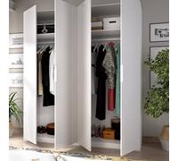 Dmora - Guardaroba Prado, Mobile appendiabiti per camera da letto, Armadio a 4 ante battenti, 180x52h204 cm, Bianco