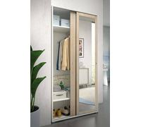 Dmora Guardaroba Tulipano, Armadio a 2 Ante scorrevoli e Specchio, Mobile con Barra Appendiabiti e Ripiani, 100% Made in Italy, 90x45h195 cm, Rovere e Bianco