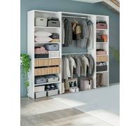 Dmora - Guardaroba Worland, Mobile camera da letto, Armadio appendiabiti con ripiani e 3 cassetti, 196x40h187 cm, Bianco e Rovere