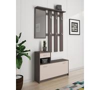 Dmora Ingresso Clint, Entratina Moderna con Specchio, Mobile con scarpiera, Armadietto Multifunzione, 100x25h180 cm, Bianco e Antracite, Chipboard in melamina