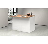 Dmora - Isola da cucina Emmanuel, Armadio multiuso, Mobile per cucinotto, Tavolo ausiliario, 100% Made in Italy, 125x90h90 cm, Bianco lucido e Rovere