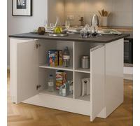 Dmora - Isola da cucina Patrizio, Armadio multiuso, Mobile per cucinotto, Tavolo ausiliario, 100% Made in Italy, 155x90h90 cm, Bianco lucido e Ardesia