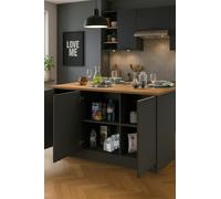 Dmora - Isola da cucina Patrizio, Armadio multiuso, Mobile per cucinotto, Tavolo ausiliario, 100% Made in Italy, 155x90h90 cm, Antracite e Rovere