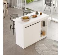 Dmora Isola da Cucina Zaneth 120x60x88h cm Bianco 2 Ripiani 2 Ante, Mobile Dispensa 4 Vani