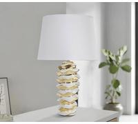 Dmora - Lampada da tavolo Baressa, Luce da scrivania, Luminaria da ufficio, Lampada da lavoro, 33 x 33 h53 cm, Bianco e Oro